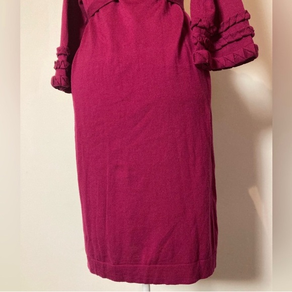 Diane Von Furstenberg Wool MIDI Knit Dress Size L Maroon - Picture 6 of 13